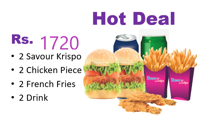 Hot Deal (2 Savour Krispo 2 Chicken Piece 2 French Fries 2 Drinks)